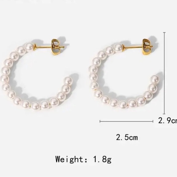 Angela Pearl 18K Gold Stainless Steel Waterproof Hoop Earrings - Picture 4 of 9